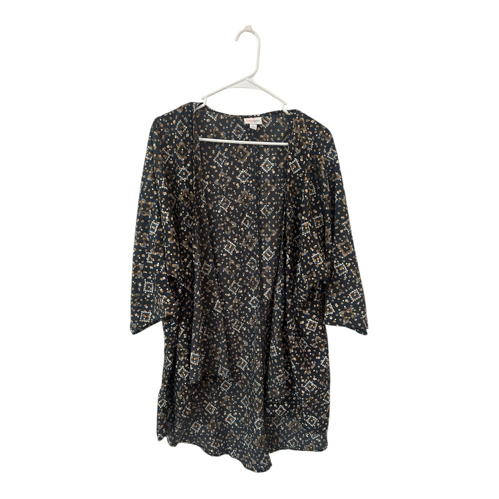 LuLaRoe Navy and Mustard Patterned Kimono